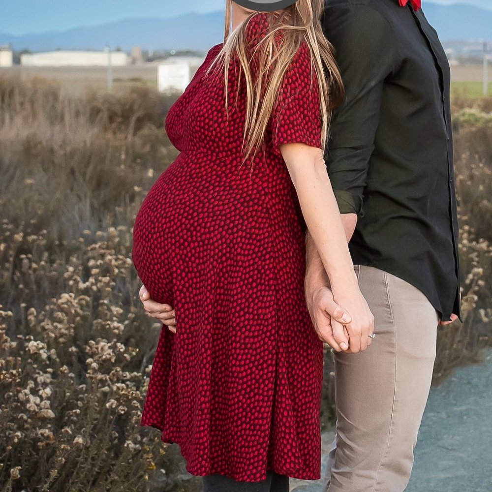 Seraphine Red Dot Maternity Dress 3/4 Sleeve